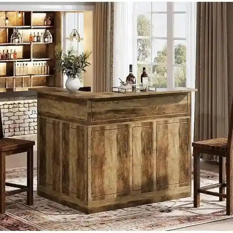 L-Shaped Bar Cabinet with Stemware Racks – Stylish Home Pub Storage Solution