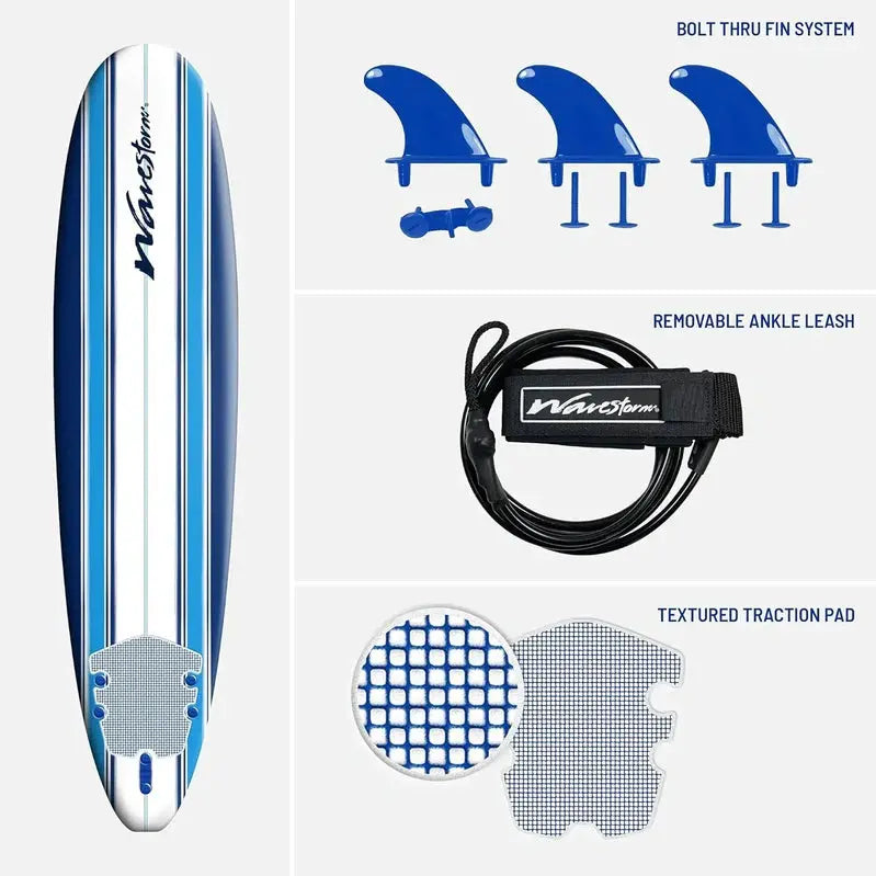 Wavestorm 8ft Foam Surfboard – Wax-Free Soft-Top Longboard for All Skill Levels, Adults & Kids