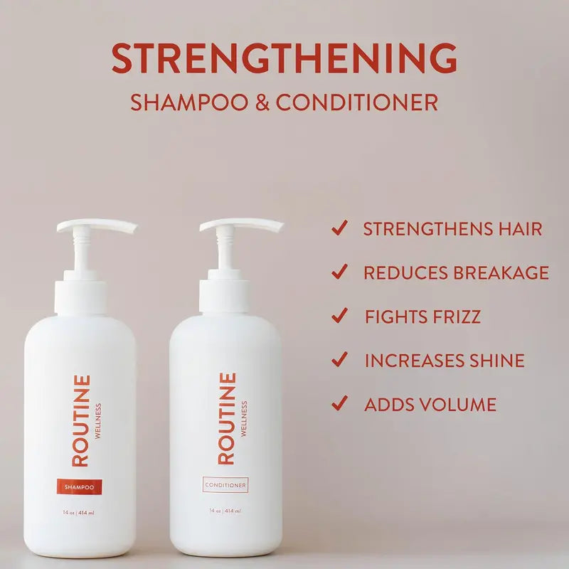 Routine Wellness Vegan Biotin Shampoo & Conditioner Set – Strengthens Hair, Rose Hips Scent, 14oz, Pack of 2