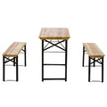 Outsunny Faltbarer Campingtisch mit Picknicktisch + 2 klappbare Bänke aus epoxidbeschichtetem Metall Schwarz Massivholz Fichte