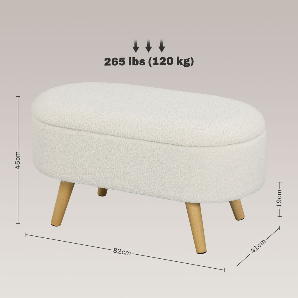 HOMCOM Sitzbank mit Stauraum und Deckel, Fußhocker für Flur, Wohnzimmer, Schlafzimmer, Holz, Stoffbezug, Weiß