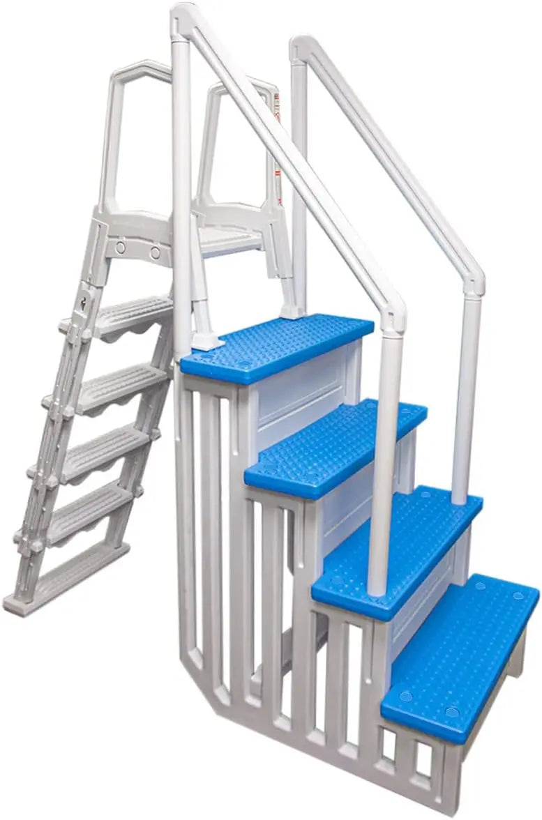 Select Anti-Slip In-Pool Steps – Gray, Deck-Mountable for 48–54″ Above-Ground Pools, 300-Lb Capacity