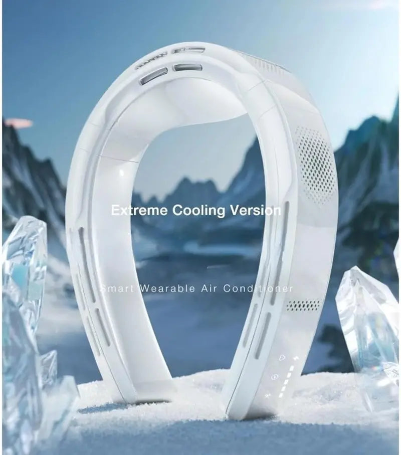 Wearable Cooler: AI-Controlled Portable Neck Fan with Full-Body Cooling – White