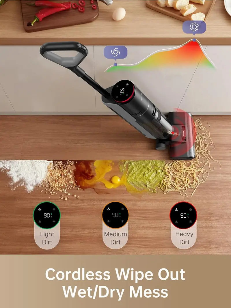 Smart Cordless Vacuum Mop – Wet/Dry Cleaning with Hot Air Drying, Edge-to-Edge Coverage for Hard Surfaces
