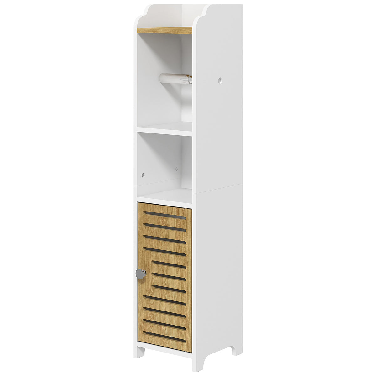 kleankin Badezimmerregal aus Spanplatte mit Regalen und unterem Schrank, 18x20x90 cm, Weiß