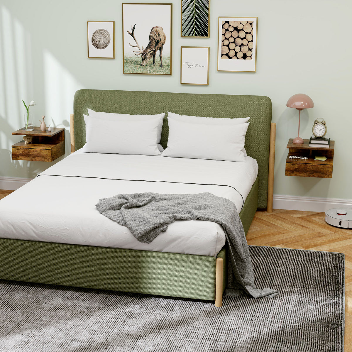 HOMCOM Set mit 2 Schwebende Nachttische für Schlafzimmer mit Schublade und Oberregal aus Holz 35x32x22.5cm, Rustikales Braun