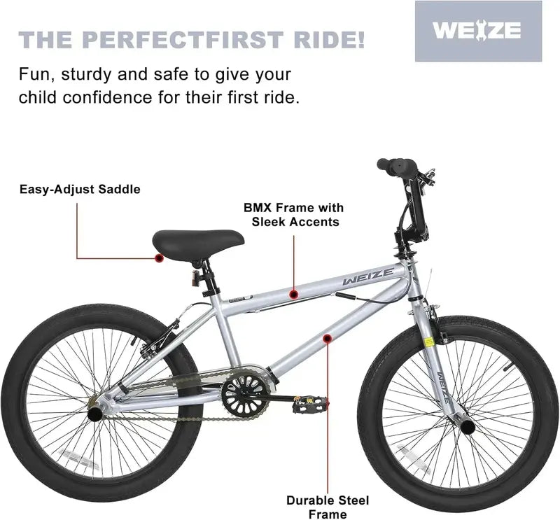 WEIZE 20-Inch BMX Bike – Durable Freestyle Stunt Bicycle for Kids and Adults, All-Terrain Ready