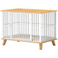 PawHut Hundebox mit Verriegelungstür, abnehmbares Kissen, gute Belüftung, Stahl, 86x60x70 cm, Weiß+Grau