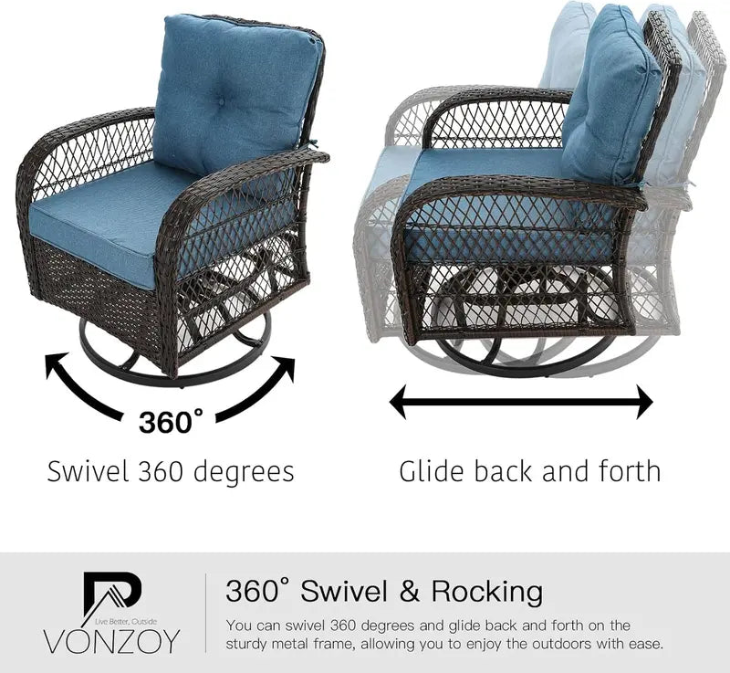 VONZOY 3-Piece Patio Set – Rocking Chair & Matching Cushioned Seating with Rust-Resistant Frames