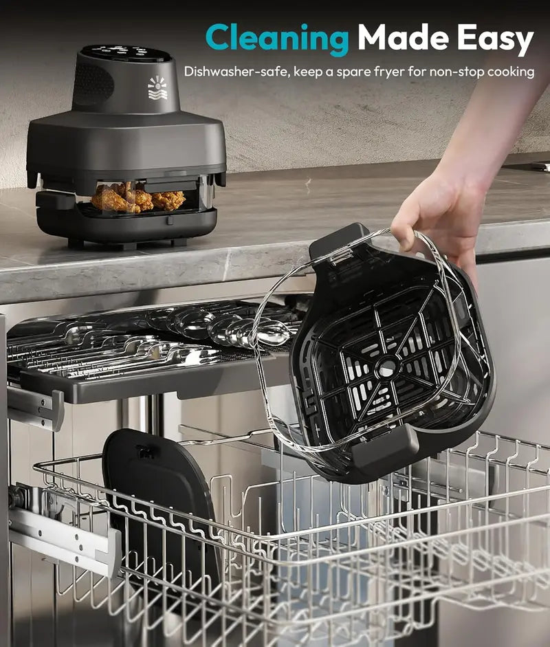 Rellytech Dual-Glass Air Fryer – 1500W, 4.2 qt Capacity with Stackable Containers