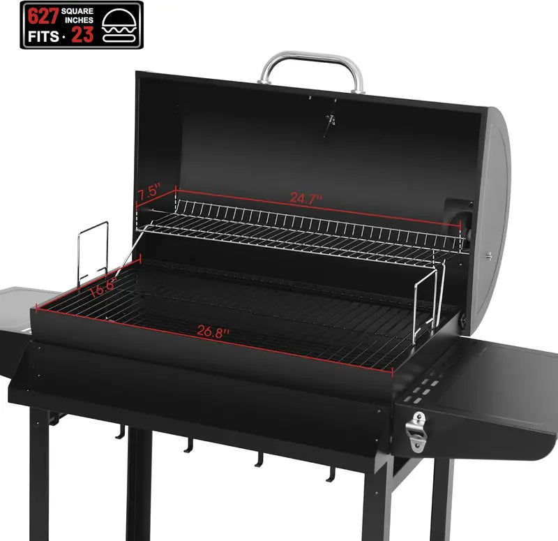 Royal Gourmet CC1830T 30-Inch Barrel Charcoal Grill with Warming Rack & Front Storage Basket – 627 Sq. In. Black BBQ for Outdoor Parties
