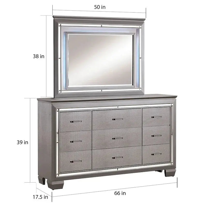 Ruff Crocodile 9-Drawer Wood Dresser and Matching Mirror Set by Furniture of America