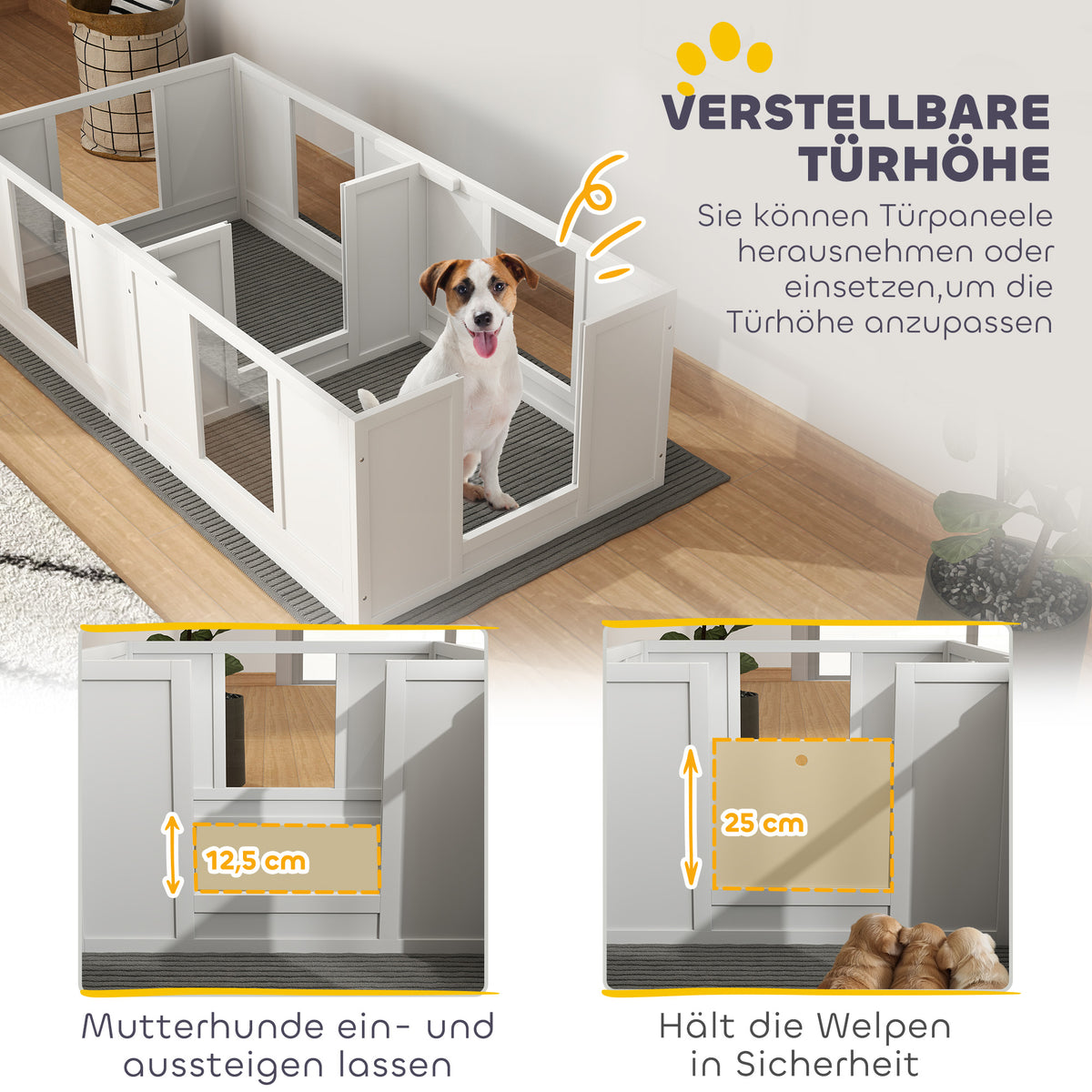 PawHut Welpenbox für Hunde, mit  klaren Paneelen, 2-Raum-Design, für kleine Hunde
