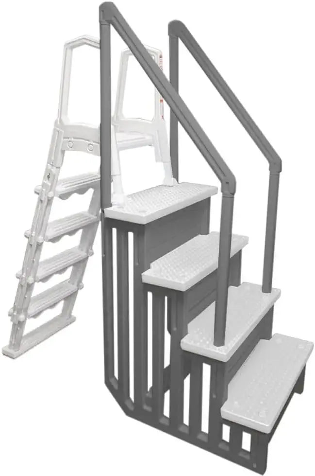 Select Anti-Slip In-Pool Steps – Gray, Deck-Mountable for 48–54″ Above-Ground Pools, 300-Lb Capacity