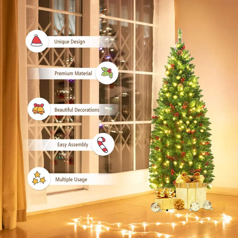 Slim Pre-Lit Pencil-Style Artificial Christmas Tree