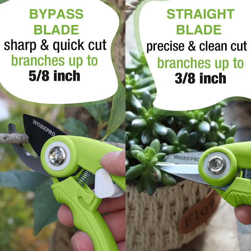 WORKPRO 2-Piece Garden Pruning Shears Set – 6.9-Inch Bypass & Straight Clippers for Precision Trimming