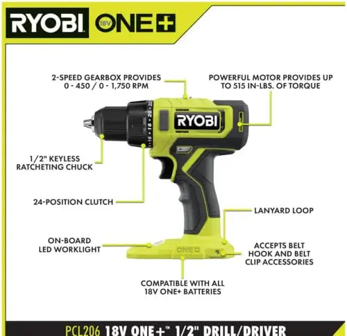 RYOBI ONE+ 18V 6-Tool Cordless Combo Kit – Drill, Impact Driver, Saw, Multi-Tool & LED Light