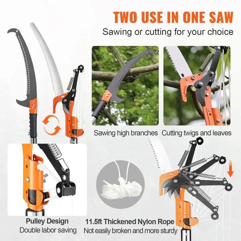 VEVOR Manual Pole Saw, 7.3-27 ft Extendable Tree Pruner with Durable Carbon Steel Blade