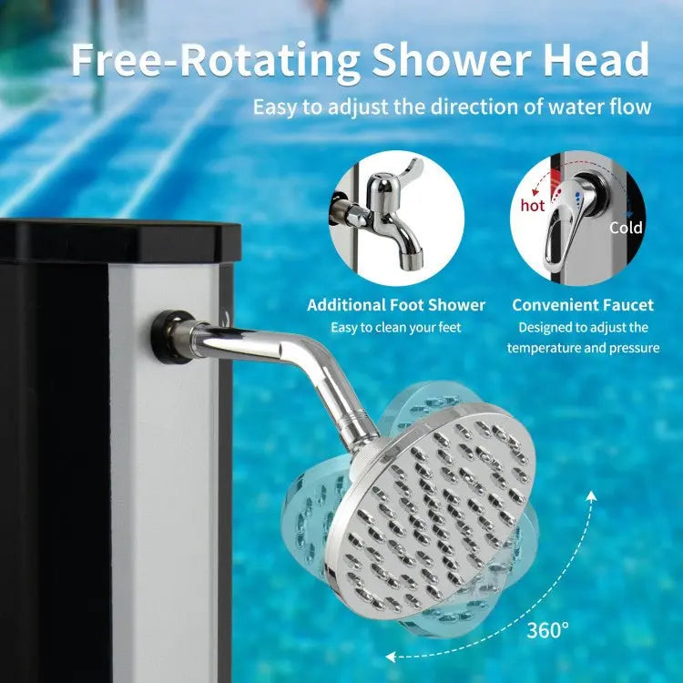 Solar-Heated Freestanding Outdoor Shower: 7.2FT Height, Built-in Foot Wash & Eco-Friendly Design