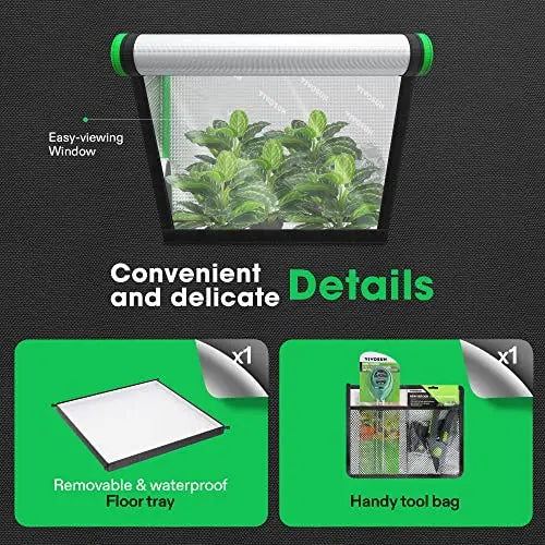 VIVOSUN 4 4 Grow Tent, 48 x48 x80  High Reflective Mylar with Observation Window and Floor Tray