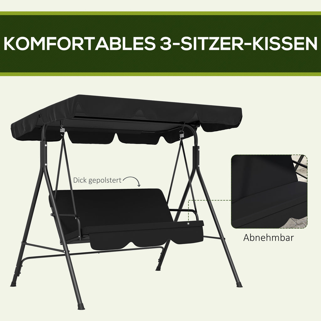 Outsunny 3-Sitzer Hollywoodschaukel Gartenliege Schaukelbank, wetterbeständig, 172 cm x 110 cm x 153 cm, Schwarz