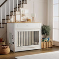 Wooden Dog Crate Furniture – Stylish Indoor Kennel with Rotating Bowl, Flip-Up Door & Storage Drawer