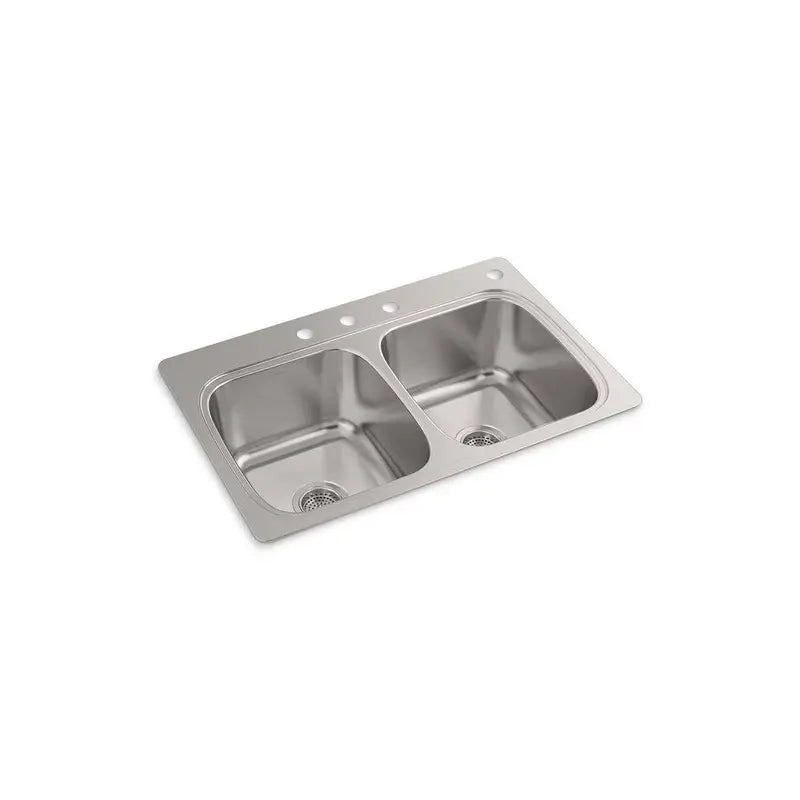 KOHLER Verse 33 in. Drop-in Double Bowl 20 Gauge Stainless Steel Kitchen Sink with 4-Holes K-RH5267-4-NA