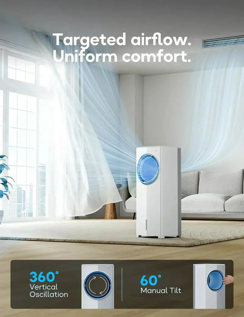 Windowless Evaporative Air Cooler – 26.3-Inch Portable Room Cooler for No-Window Spaces