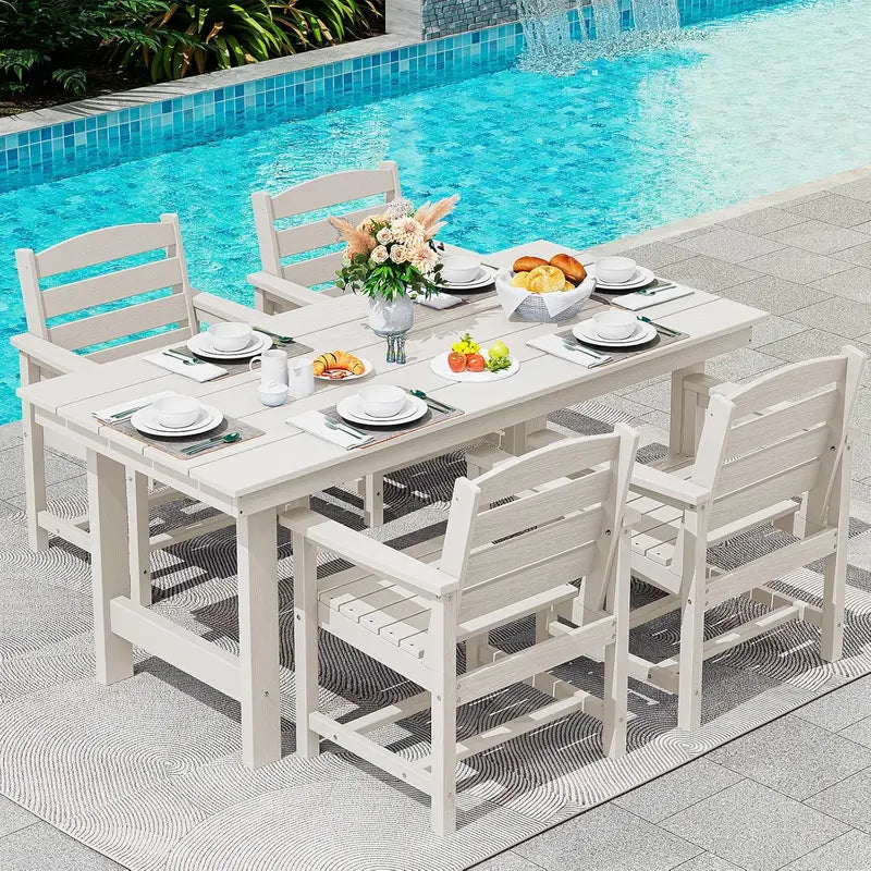 SERWALL HDPE 7-Piece Outdoor Dining Set — All-Weather Aluminum Frame Dining Table and Chair Collection