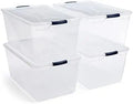 Rubbermaid CleverStore 95 Qt Clear Storage Bins – 4-Pack, Stackable, BPA-Free, See-Through Latching Lids, Made in USA