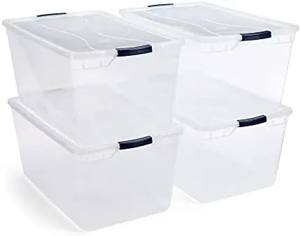 Rubbermaid CleverStore 95 Qt Clear Storage Bins – 4-Pack, Stackable, BPA-Free, See-Through Latching Lids, Made in USA