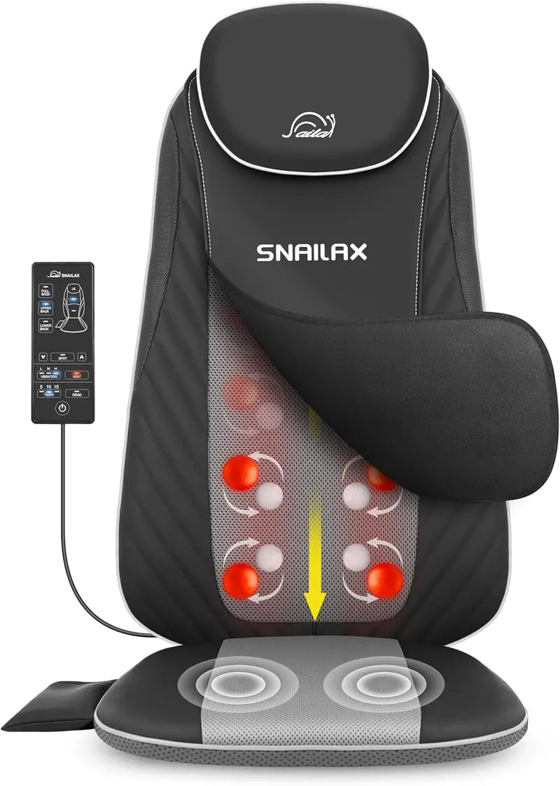 Snailax Heated Shiatsu Massage Cushion – Kneading Back and Seat Pad for Home or Office Use