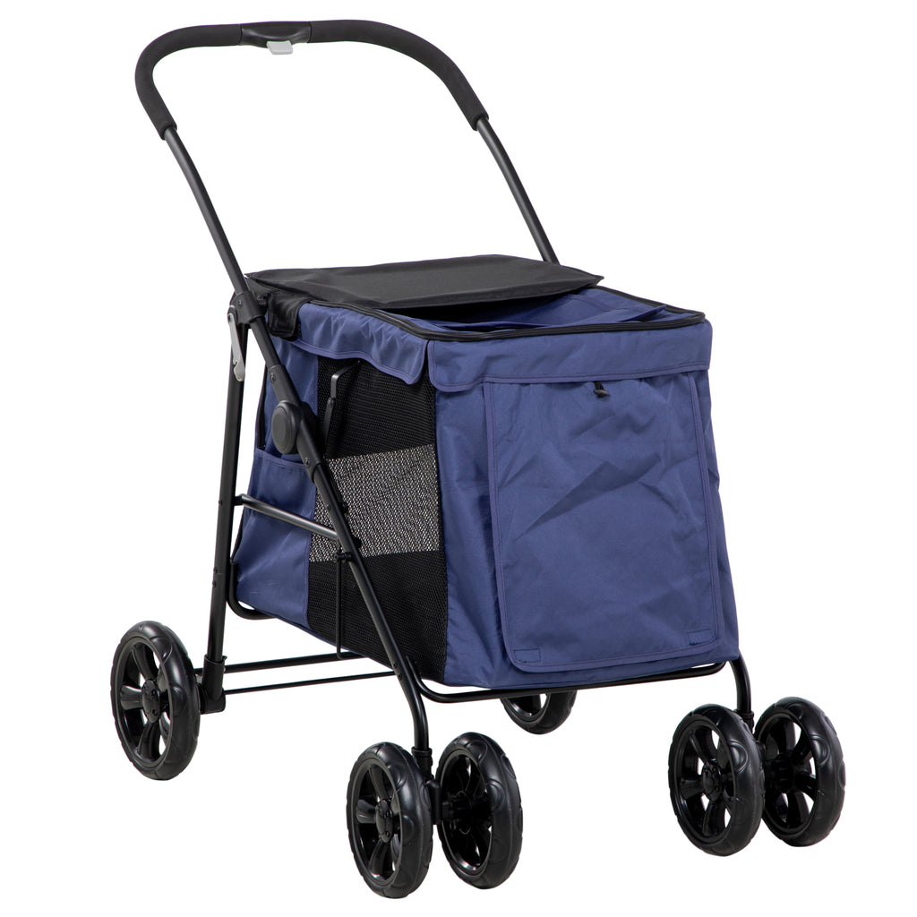 PawHut Hundetrolley bis 20kg klappbar Kissen 3 Seitentaschen 102 cm x 62 cm x 105 cm Blau