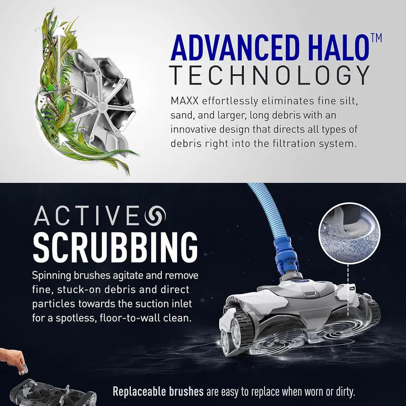 Smart Suction-Side Pool Cleaner — Halo Navigation Technology, Surface-Agnostic Cleaning, Low-Energy Operation