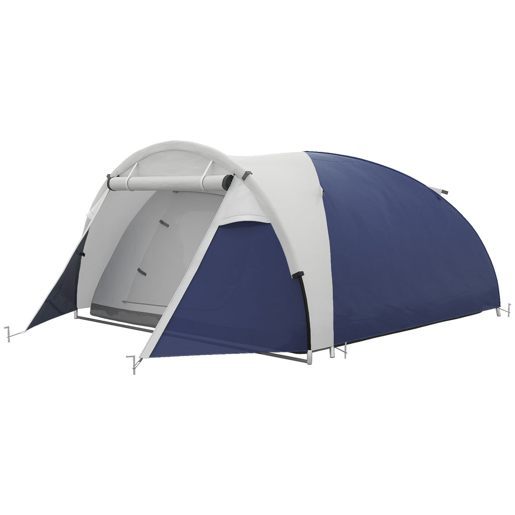 Outsunny Campingzelt für 3-4 Personen, robust, mit Tragetasche, 2 Öffnungen, Zubehör, Blau