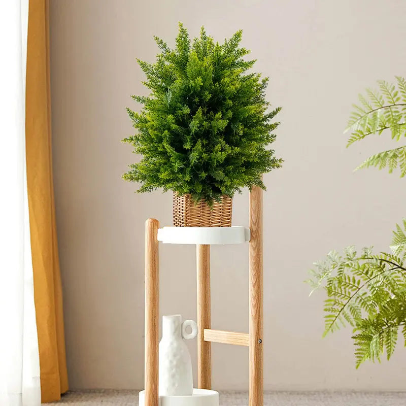 Set of Two 21.5-Inch Faux Potted Shrubs – Realistic Artificial Indoor/Outdoor Plants