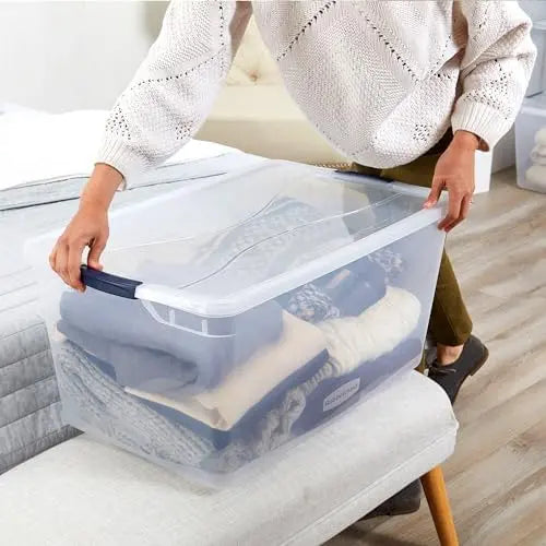 Rubbermaid CleverStore 95 Qt Clear Storage Bins – 4-Pack, Stackable, BPA-Free, See-Through Latching Lids, Made in USA