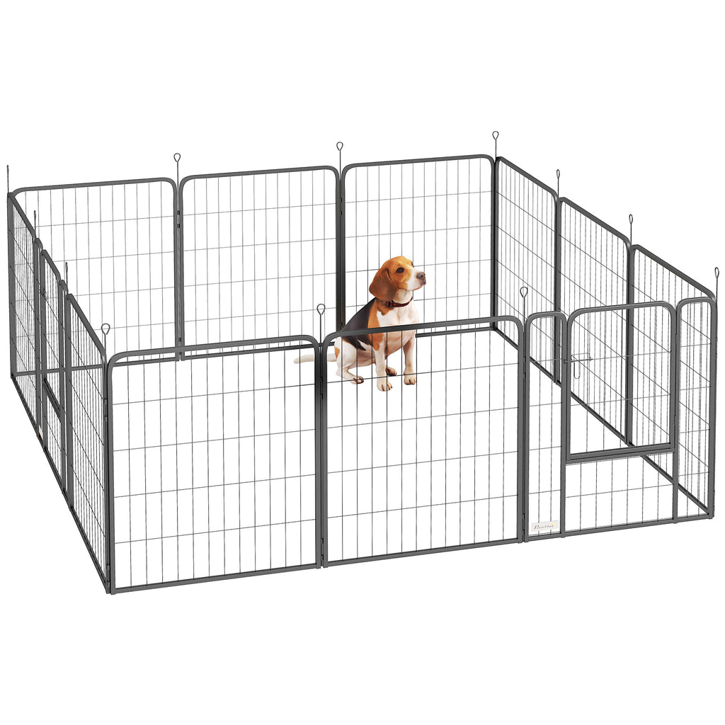 PawHut Hundepark, faltbarer und tragbarer 12-Paneel-Hundepark aus Stahl mit Tür 68 x 80 Schwarz
