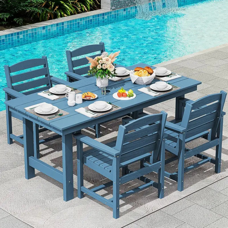 SERWALL HDPE 7-Piece Outdoor Dining Set — All-Weather Aluminum Frame Dining Table and Chair Collection