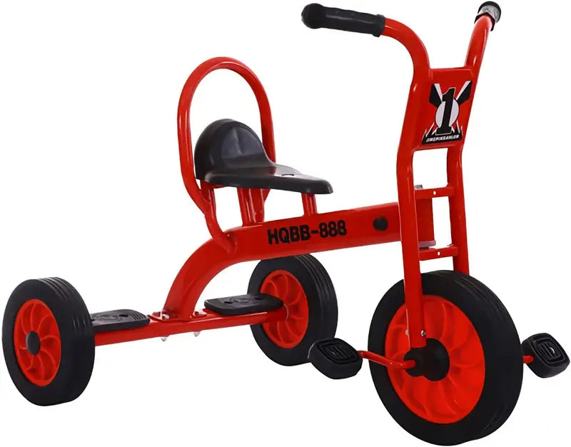 Yellow Kids Tandem Tricycle with Passenger Seat, Inflation-Free Rubber Wheels – Suitable for Ages 3+, Preschool & Daycare Playground Use