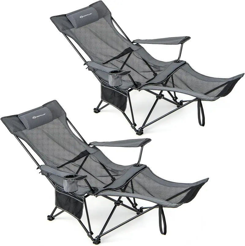 Reclining Camping Lounge Chair with Adjustable Backrest & Integrated Footrest for Outdoor Comfort