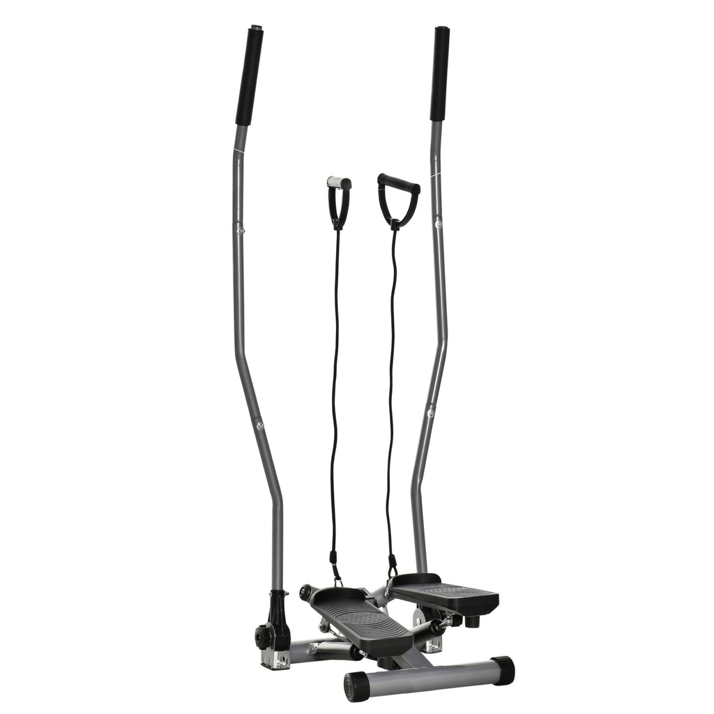 HOMCOM Stepper mit Griffen und Extensoren Fitnessgerät mit LCD-Display aus Stahl ABS 54 x 40 x 135 cm Schwarz und Silber