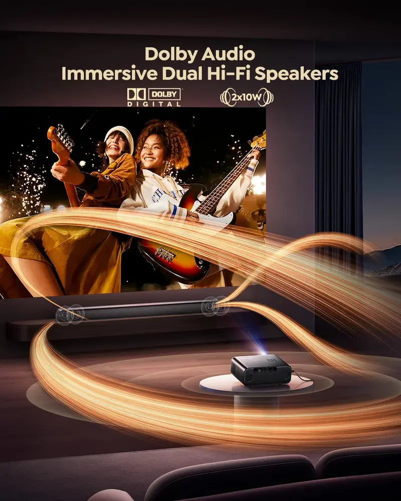 Smart Outdoor 4K Projector with Pre-Installed Apps, Wi-Fi, and Bluetooth Connectivity