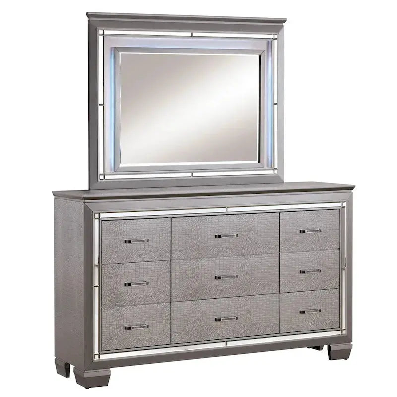 Ruff Crocodile 9-Drawer Wood Dresser and Matching Mirror Set by Furniture of America