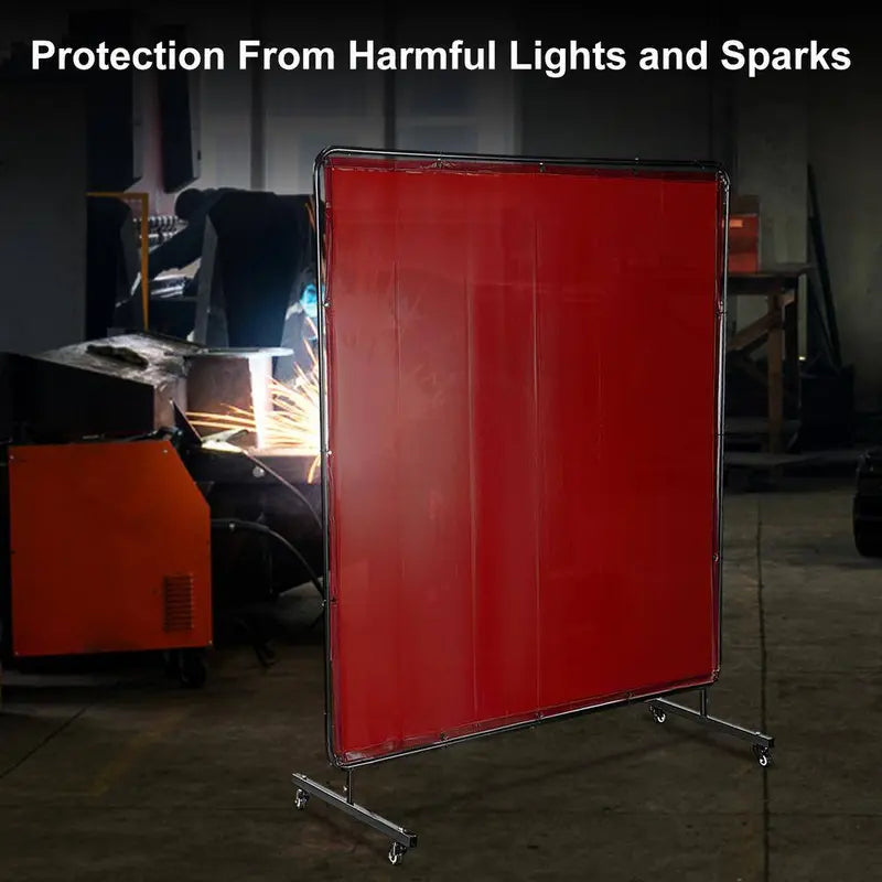 VEVOR Welding Screen 6 ft. x 6 ft. 3 Panel Welding Curtain Flame Retardant with Frame and Wheels adjustable Size Red GBRDSMHJL66YC0001V0