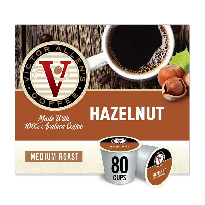 Victor Allen's Hazelnut Medium Roast K-Cup Pods – 80-Count Flavored Arabica for Keurig