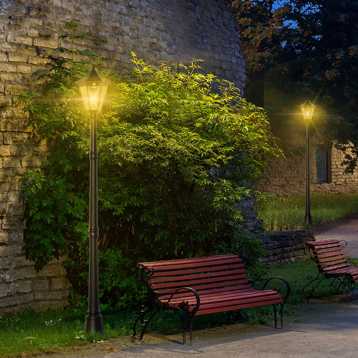 Outsunny Solar Gartenlaterne Laterne Gartenleuchte Wegleuchte mit 19 LED 130 Lumen 3000K Aluminium gehärtetes Glas Schwarz 22 x 22 x 194 cm