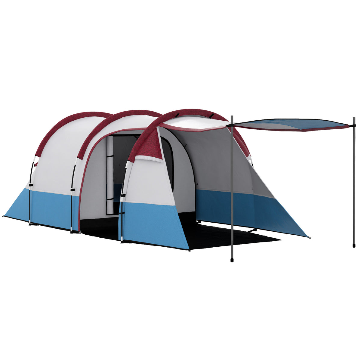 Outsunny Campingzelt, für 3 Personen, Laternenhaken, drei Eingänge, wasserdicht, Rot