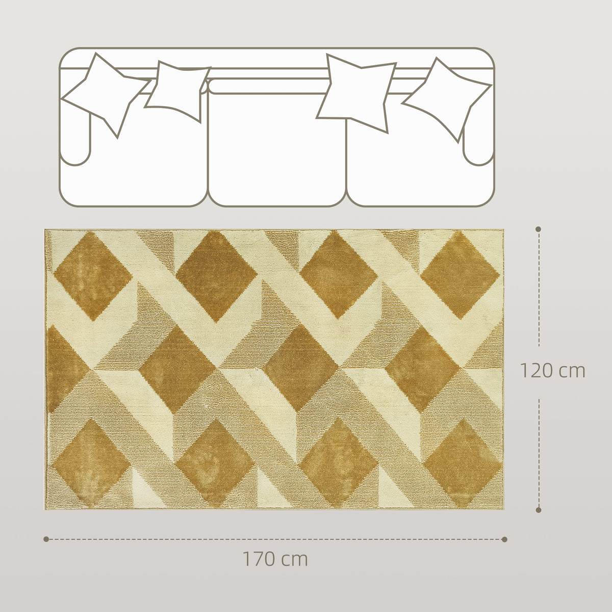 HOMCOM Teppich Wohnzimmer 170 x 120 cm Kurzflor, maschinenwaschbar, hypoallergen, für Wohnzimmer, Schlafzimmer, Büro, Gelb