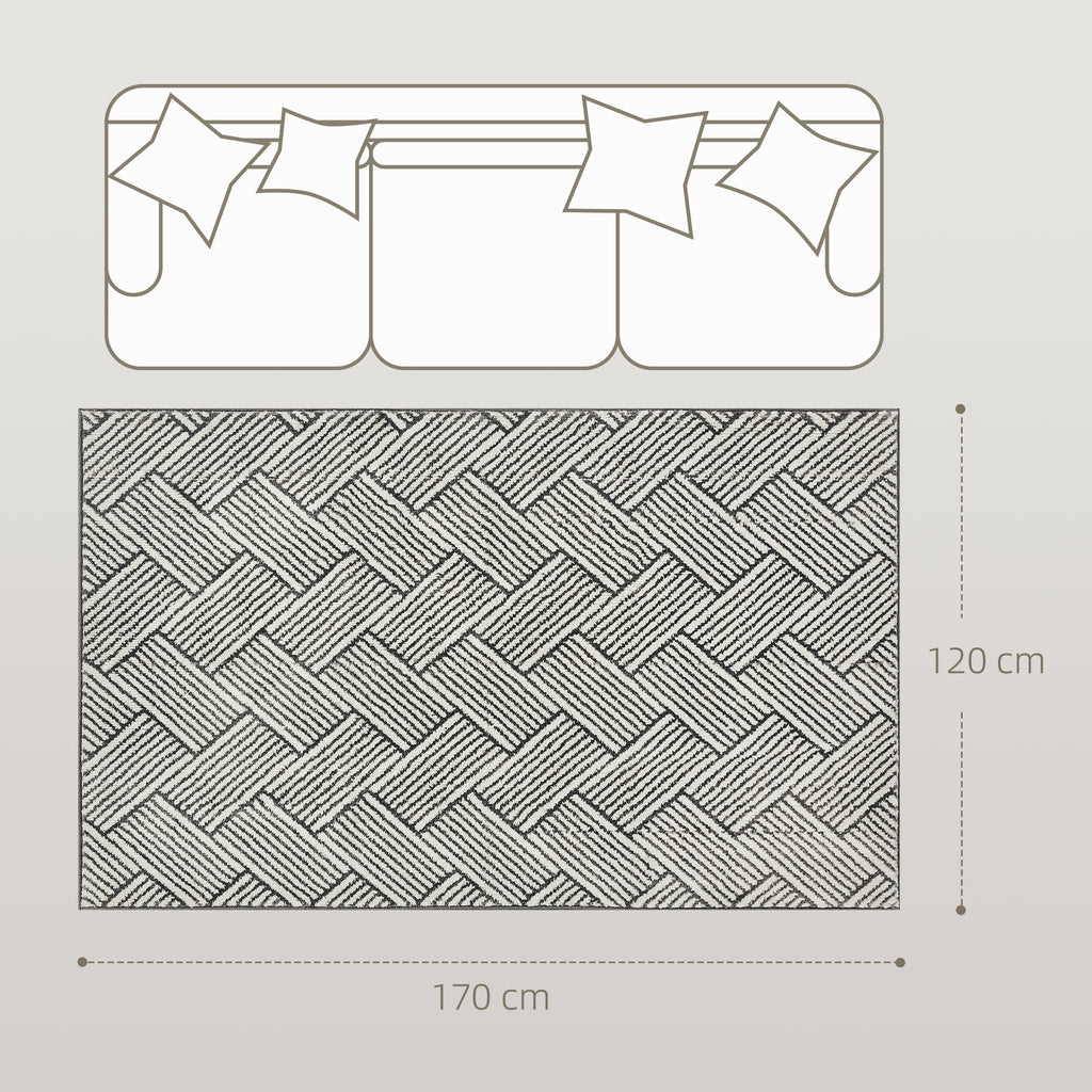 HOMCOM Teppich Wohnzimmer 170 x 120 cm Kurzflor maschinenwaschbar hypoallergen für Wohnzimmer, Schlafzimmer, Büro, hellgrau